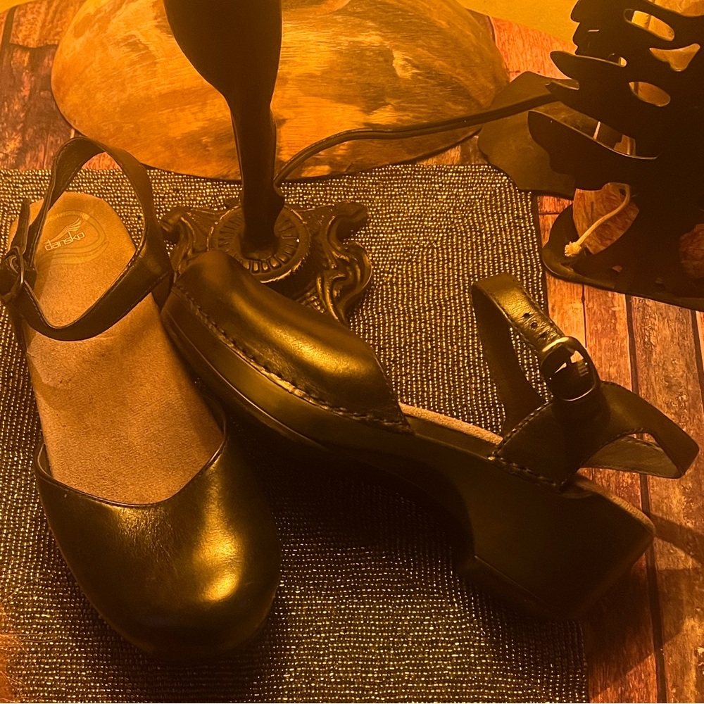 Dansko Black Leather Mules